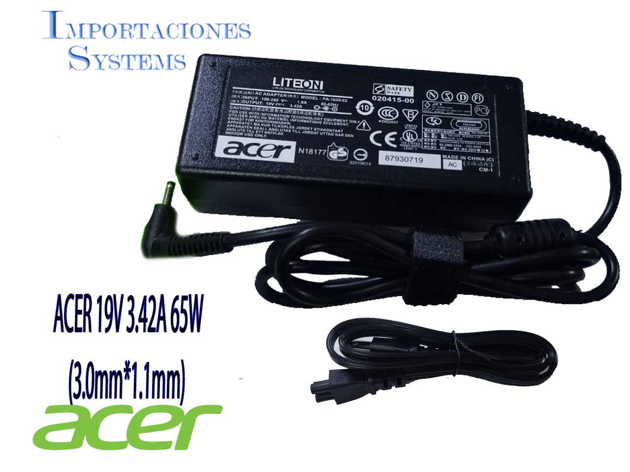 Chargeur Pour PC Portable Acer Aspire P3-171 - 19V 3.42A 65W - Connecteur 1.7x5.5mm - Marque IFINGER